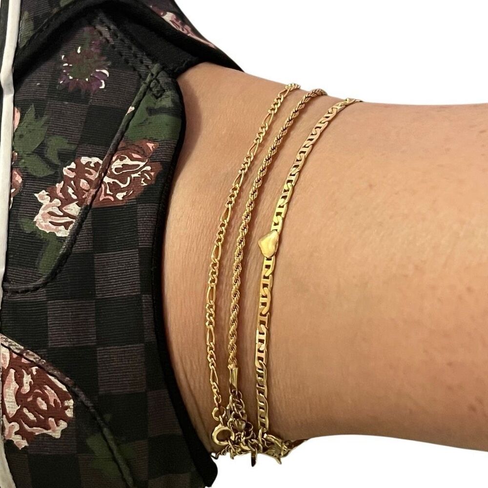 Dainty Brazilian gold overlay mariner link anklet with hearts water resistant